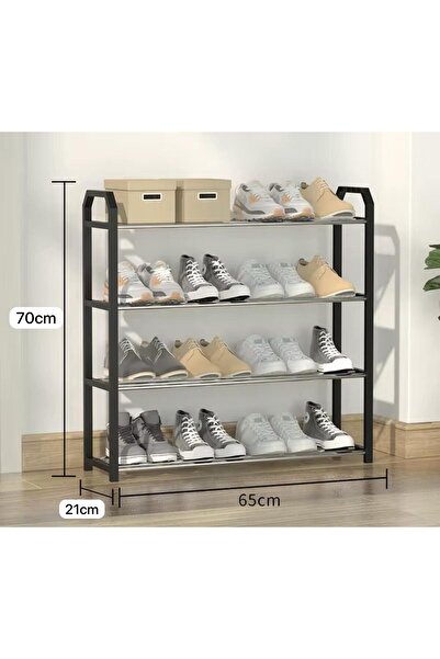 Şam group Ayakkabılık Siyah 4 Katlı Çok Amaçlı Raf Ve Ayakkabı Rafı Metalik