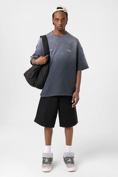VAMOSCLO Yıkamalı Oversize Tişört Siyah
