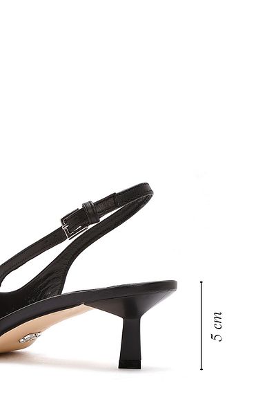 Derimod Women's Black Open Back Leather Short Thin Heeled Shoes 25Sfd 120818
