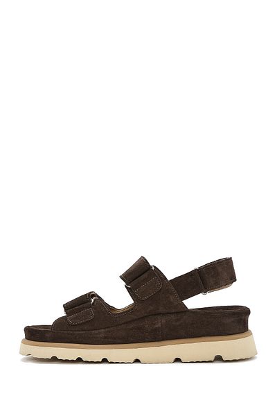 Derimod Women's Brown Double Strap Suede Leather Sandals 25Sfd 152910