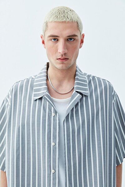 VAMOSCLO Striped Oversize Short Sleeve Shirt Anthracite