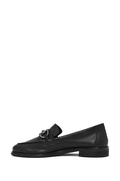 Derimod Women's Black Buckle Detailed Leather Masculine Loafer 25Sfd 153518