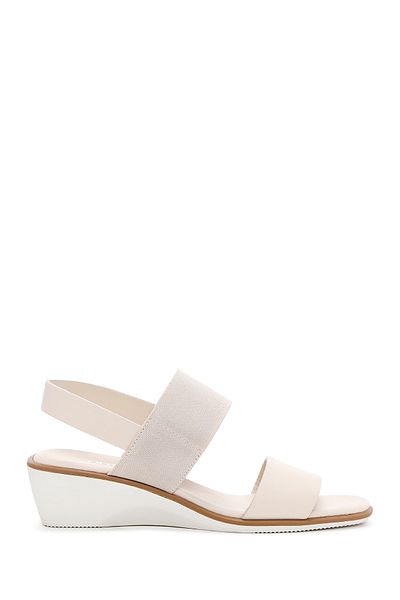 Derimod Women's Beige Wedge Heeled Leather Sandals 25Sfd 150914