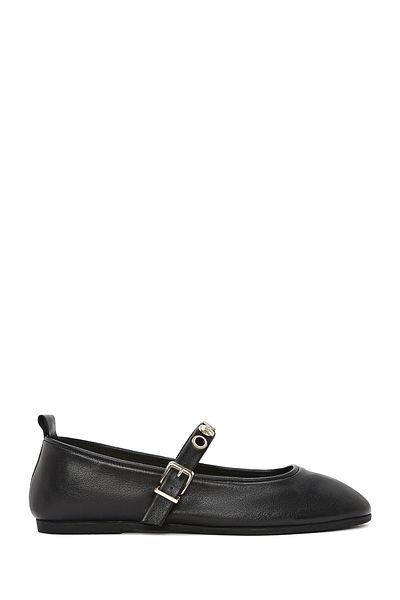 Derimod Women's Black Buckle Leather Ballerinas 25Sfd 201918
