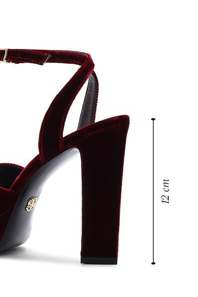 Derimod Women's Burgundy Ankle Buckle Platform High Thick Heeled Velvet Sandals 24Wfd12316F