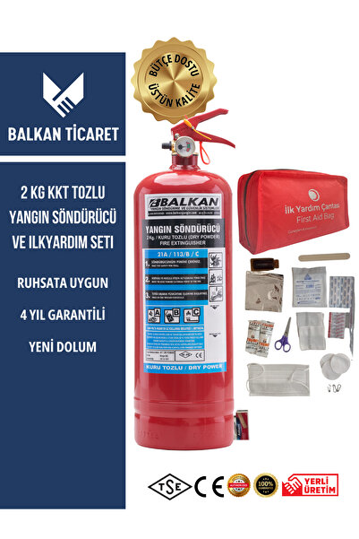 Balkan Ticaret 2 Kg Tozlu Yangın Tüpü + ilk yardım seti hediyeli - ruhsata uy...