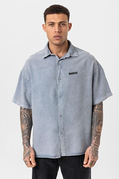 VAMOSCLO Oversize Printed กรÜ Jacket - Gray Sleeved Shirt