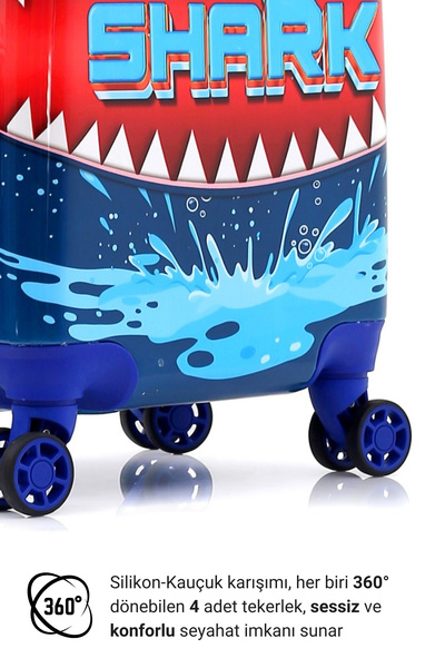Gedox Kids Lacivert Mavi Köpek Balığı Shark Desenli Erkek Çocuk Valizi 155.05