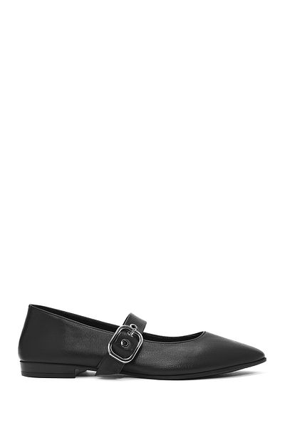 Derimod Women's Black Buckle Leather Ballerinas 25Sfd 202118