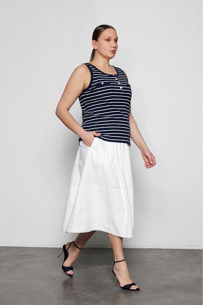 LUOKK Roxie Plus Size Striped Camisole Blouse Navy-White