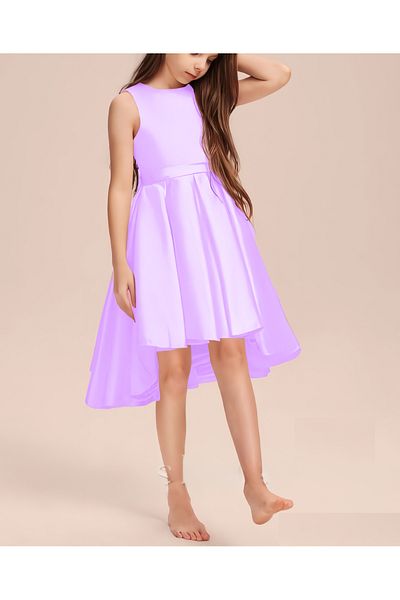 nsmkidslife Girl Lilac Color Elegant Short Asymmetrical Dress Birthday Prom Graduation Dress