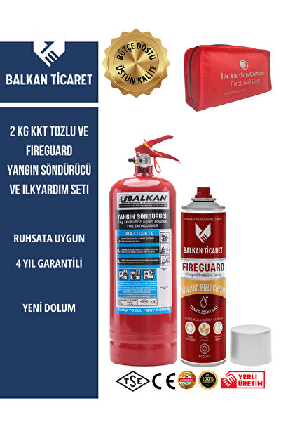 Balkan Ticaret 2 Kg Tozlu Yangın Tüpü + ilk yardım seti ve yangın spreyi hedi...