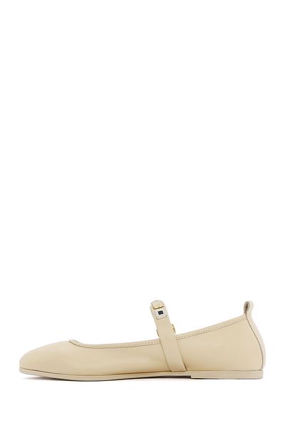Derimod Women's Cream Buckle Leather Ballerinas 25Sfd 201918