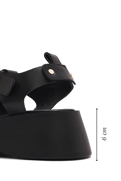 Derimod Women's Black Ankle Strap Thick Soled Leather Sandals 25Sfd 153018