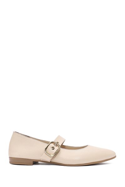 Derimod Women's Beige Buckle Leather Ballerinas 25Sfd 202118