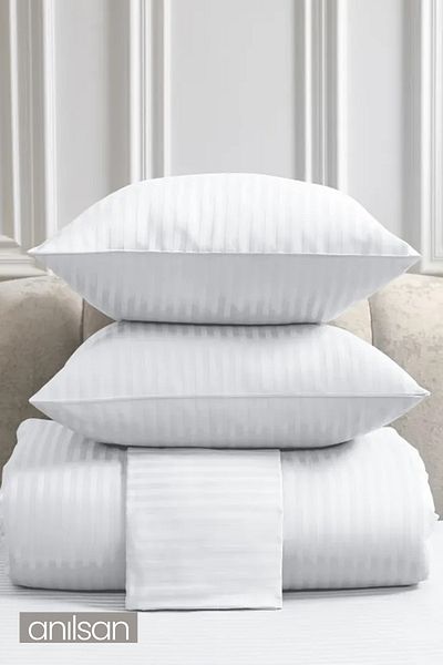 Anılsan Striped Satin Single Non-Elastic Bed Sheet Duvet Cover Set 1 Pillowcase, 83Tel