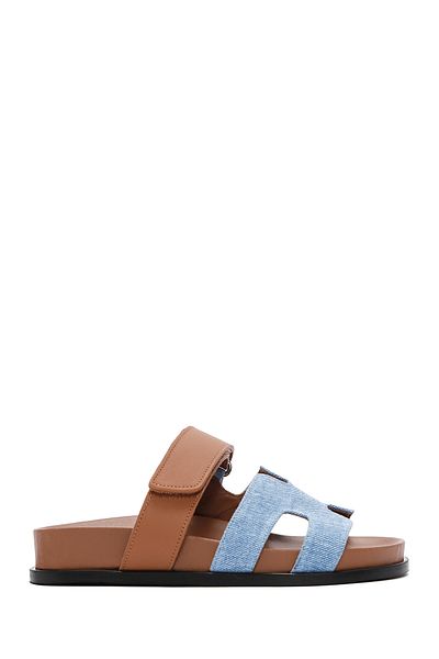 Derimod Women's Tan Banded Leather Slippers 25Sfd 120014