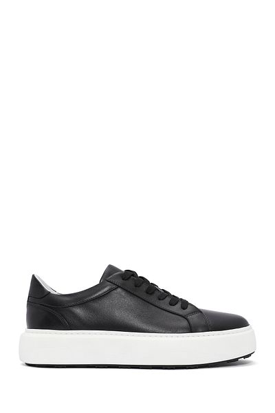 Derimod Men's Black Lace-Up Thick Soled Leather Sneaker 25Sfd 611818