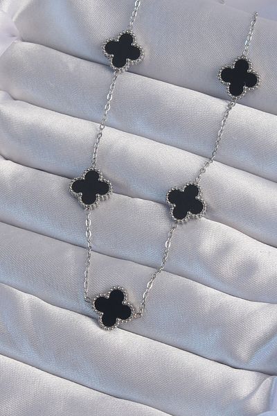 Skygo Black Enamel 316l Silver Clover Necklace - Tj-bko8997