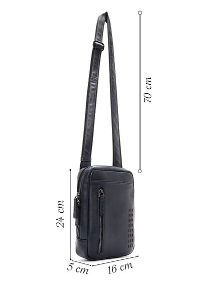Derimod Men's Navy Blue Leather Messenger Bag 24Wbd 360518