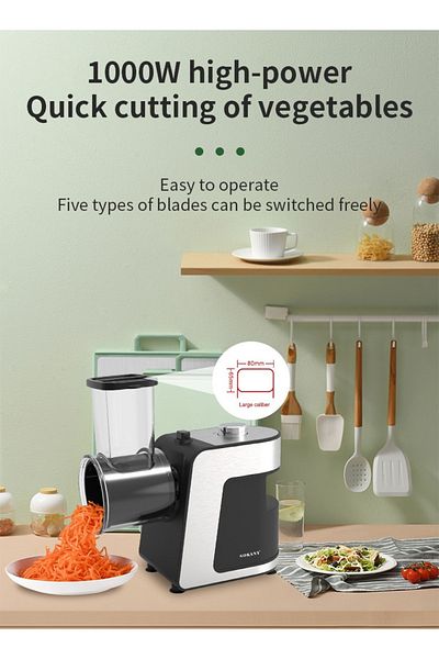 SOKANY Electric Cheese Grater, 1000W Electric Slicer Chopper, Food Processor with 5 Blades Set SK-1180