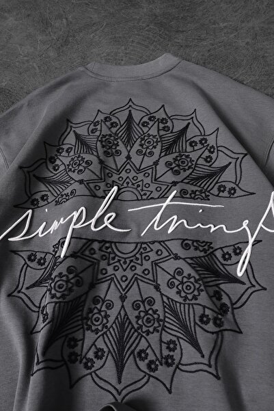 Slatra Men's Gray Simple Things Embroidered Oversize Tshirt