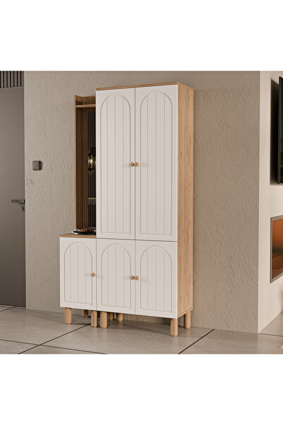 Mezza Set 5089-5084 Rapsody Sol Aynalı 5 Kapaklı (MEMBRAN) 5 Askılı Bohem Portmanto Sepet-beyaz