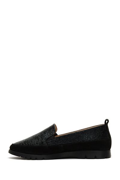 Derimod Women's Black Lurex Leather Comfort Loafer 25Sfd1513Sm