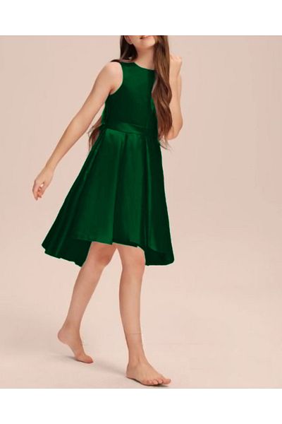 nsmkidslife Girl's Emerald Green Elegant Short Asymmetrical Dress Birthday Prom Graduation Dress