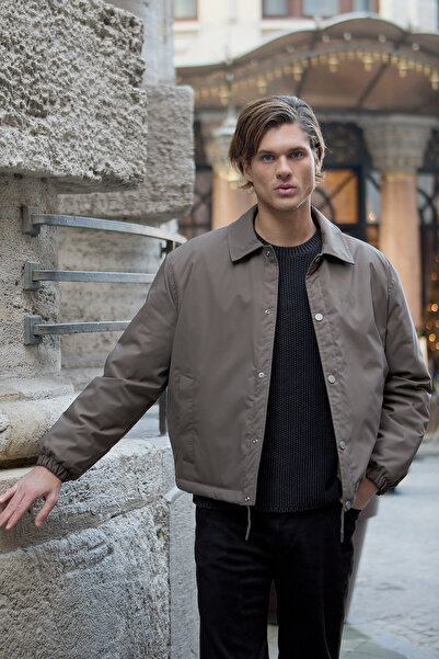 Danger Erkek Ceket Oversize Çıt Çıt kapamalı Vizon Ceket Mont