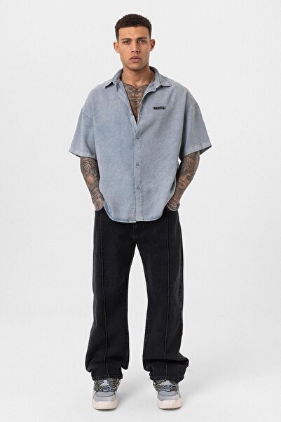 VAMOSCLO Oversize Printed กรÜ Jacket - Gray Sleeved Shirt