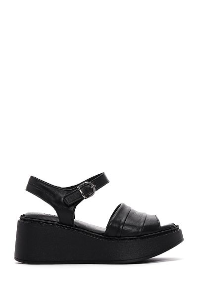 Derimod Women's Black Thick Soled Leather Comfort Sandals 25Sfd 340918