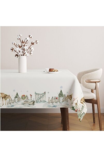 Club Cotton Fata de masa Craciun bumbac 100% 140x180cm cu reni si peisaj de i...