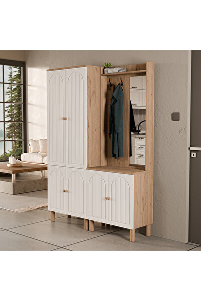 Mezza Set 5084-5076 Rapsody Sağ Aynalı 6 Kapaklı (MEMBRAN) 7 Askılı Bohem Portmanto Sepet-beyaz