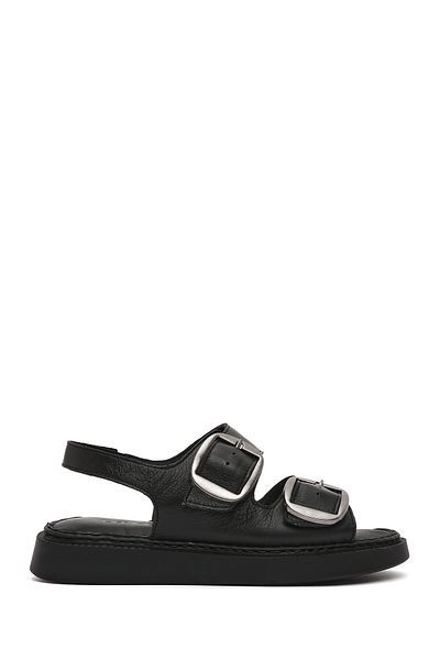 Derimod Women's Black Thick Soled Leather Comfort Sandals 25Sfd 340718