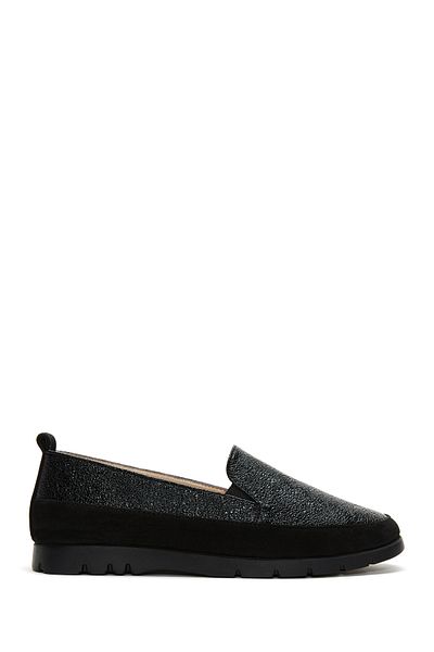 Derimod Women's Black Lurex Leather Comfort Loafer 25Sfd1513Sm