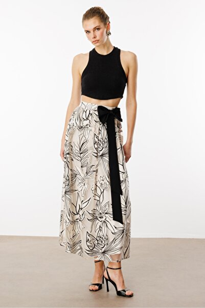 Moda İlgi Modailgi  Desenli Fiyonk Aksesuarlı Etek - 70059 Orijinal