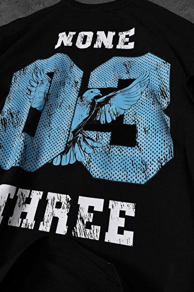 Slatra Men's Black 03 Bird Printed Oversize Tshirt