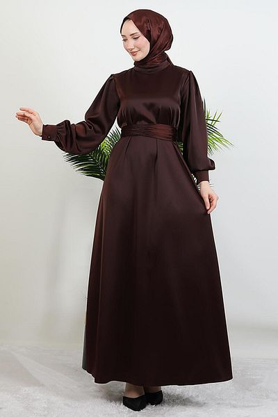 giz astore Belted Satin Dress Bitter Brown
