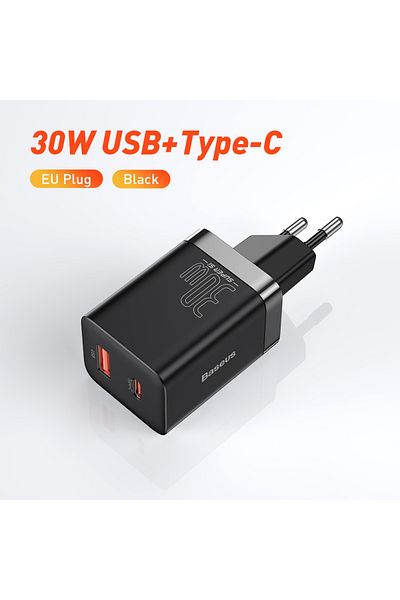 Baseus 1U1C EU Plug Baseus PD Charger 30W USB Type C Fast Charger QC3.0 USB C Quick Charge 3.0 Dual Port Ph