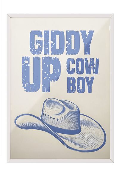 Postifull Pictură cu cadru alb, cowboy retro, pictură de perete pentru bucătărie din seria Comfort, NR: 108931