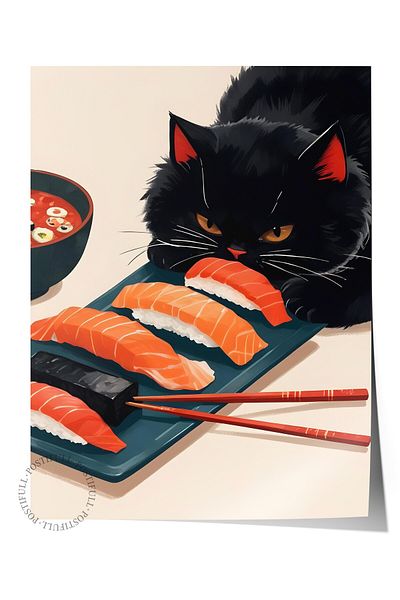 Postifull Unframed Poster, Sushi Warrior, Comfort Series Kitchen Wall Poster, No:109162