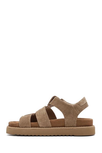 Derimod Women's Tan Thick Soled Suede Leather Sandals 25Sfd 405310