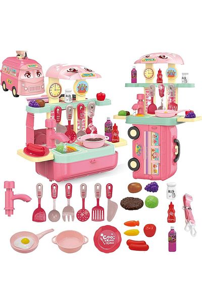 COOYA Kitchen Play Set, 32 PCS Kitchen Accessories Set, Pretend Play Kitchen Set, Learning Gift for Kids