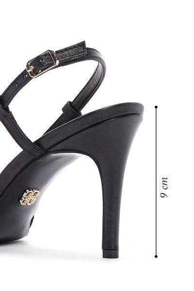 Derimod Women's Black Ankle Strap Open Back Thin Heeled Leather Shoes 25Sfd 160318