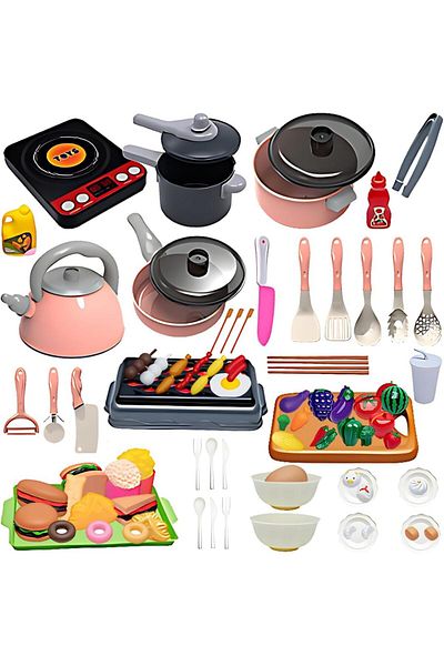 COOYA Kids Kitchen Toys 86Pcs Pretend Play Set, with Safe Pots Pans Utensils Food for Child