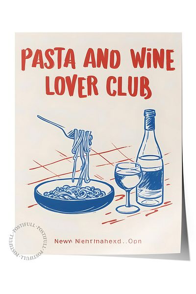 Postifull Frameless Poster, Cake & Wine Lovers Club, Comfort Series Kitchen Wall Poster, No:109077