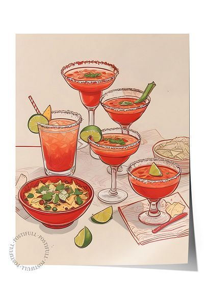 Postifull Unframed Poster, Coctails & Lime, Comfort Series Kitchen Wall Poster, No:109096