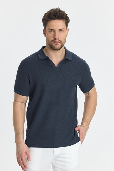 Frappoli Ανδρικό μπλουζάκι με λαιμόκοψη με βάφλα Comfort Fit - 100% βαμβάκι