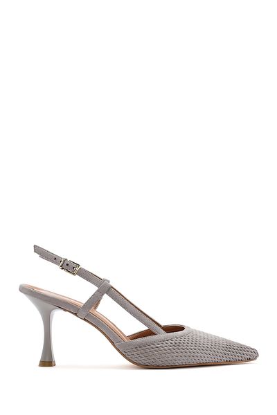 Derimod Women's Gray Open Back Suede Leather Thin Heeled Shoes 25Sfd 161910